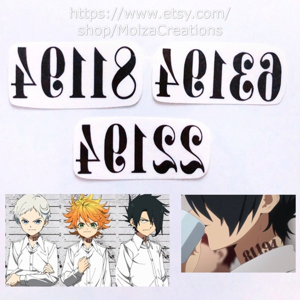 Set of 2 | The Promised Neverland Temporary Tattoos | Emma, Norman, Ray Neck Numbers |