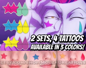 Hisoka temporary face tattoos, 2 sets, 4 tattoos