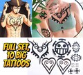 Temporary Tattoos | FULL SET | 18 tattoos | Realistic Cosplay | Costume | Waterproof Fake Decal | Trafalgar Law product logo