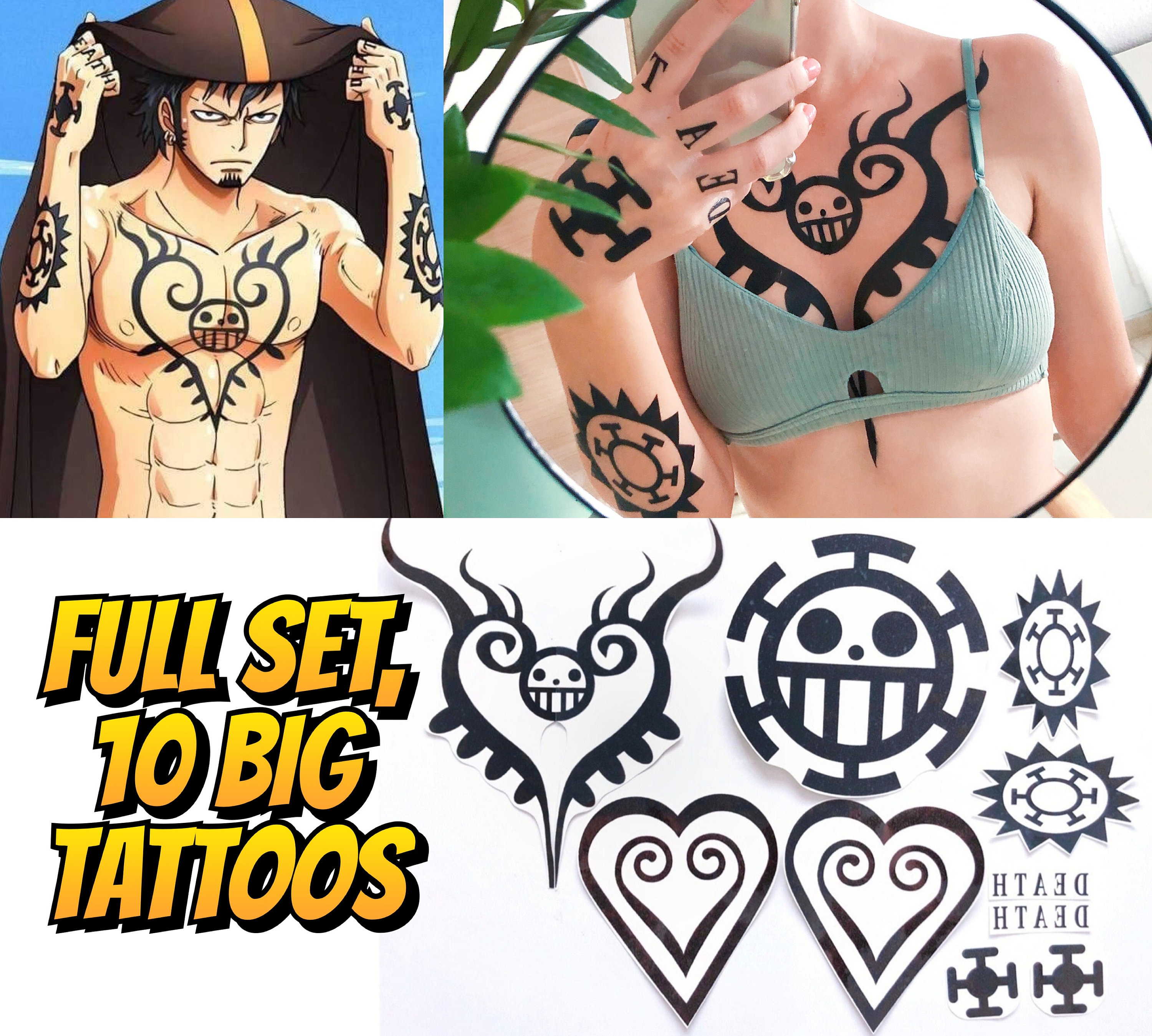 Free Shipping Trafalgar D Water Law Tattoo Set Etsy