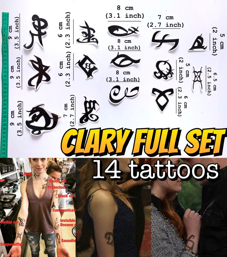 FREE SHIPPING Rune Tattoos, Clary, Alec, Jace and Isabelle cosplay Clary full set