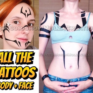 Sukuna temporary tattoos, body and face, full set