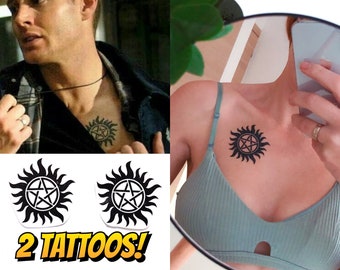 Lot de 2 tatouages temporaires anti-possession pentagrammes