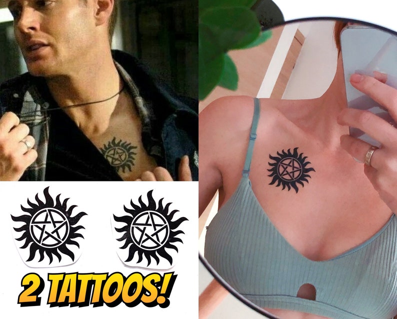 Tatuajes temporales anti-posesión de pentagrama, juego de 2 imagen 1