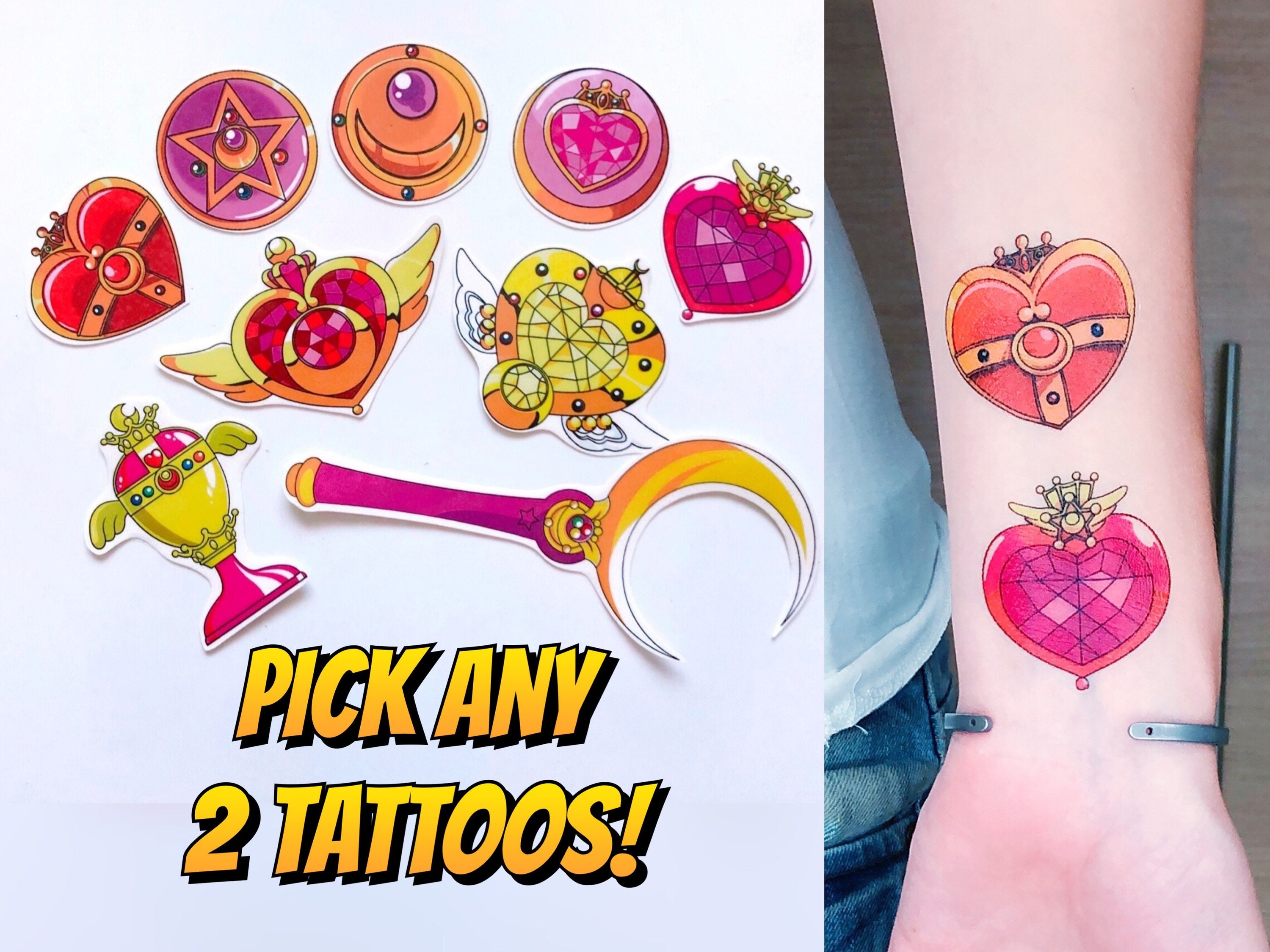 Water Transfer Tattoo Cute Sailor Moon Angel Heart Magic Wand Art  Waterproof Temporary Flash Tatto Fake Tattoo for Kids Woman - Price history  & Review | AliExpress Seller - 7-ink Store | Alitools.io