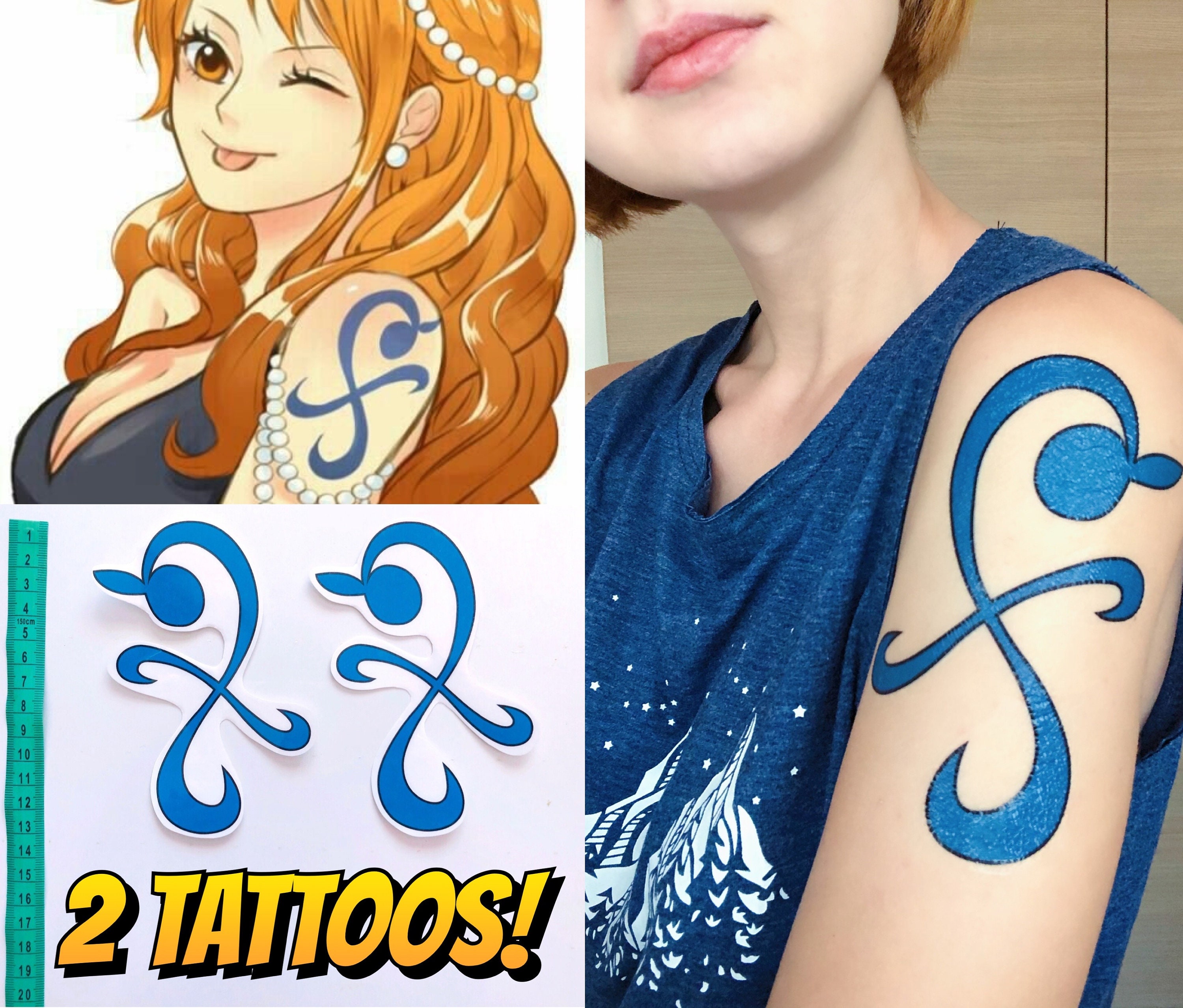  2 Pcs Nami tattoo cosplay Animation Cartoon logo