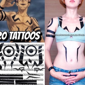 ¡ENVÍO GRATIS! Tatuajes corporales temporales de Sukuna, juego completo.