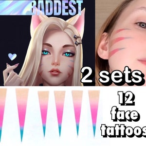 Ahri temporary face tattoos, 2 sets, 12 tattoos