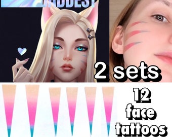 Ahri temporary face tattoos, 2 sets, 12 tattoos