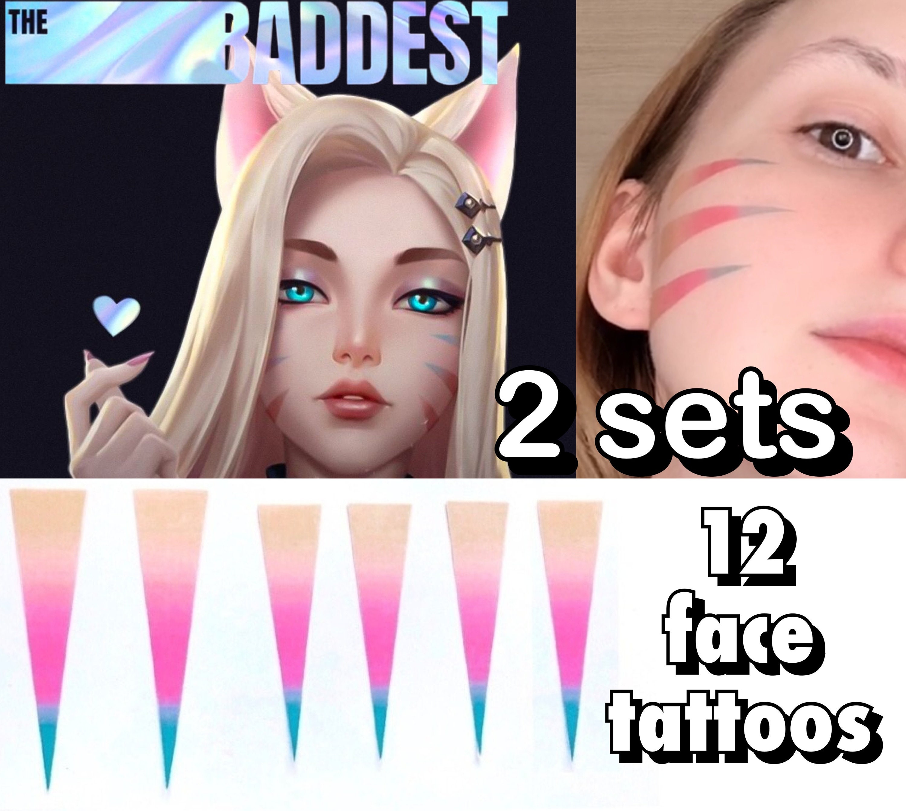Ahri Temporary Face Tattoos 2 Sets 12 Tattoos Etsy