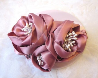 Braut Kopfschmuck Fascinator Hut Headpiece Rosa Altrosa "Coralie" elegant Hochzeit Taufe Abschlussball