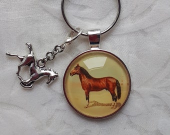 Schlüsselanhänger Pferd Reiten Vintage Stil Gelb Braun "Cheval" Mitbringsel Präsent Geschenkidee Geburtstagsgeschenk für Pferdefreunde