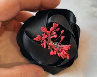 Dark blue headdress hair clip satin flower "Natalie" for festive occasions