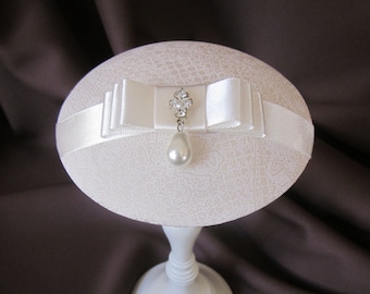 Braut Fascinator Kopfschmuck Hut Creme Strass Perle"Aurelie" Hochzeit Taufe Feier romantisch elegant Headpiece