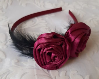 Festive headband in purple and black with romantic satin flowers "Larissa"