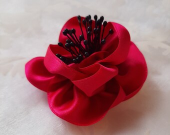 Pink satin hair flower hair clip "Loulou" radiantly exotic and cheeky