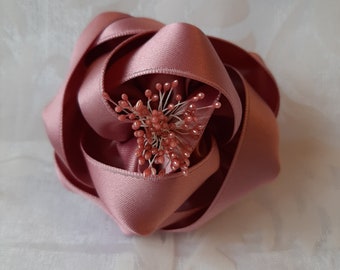 Pink headdress hair clip satin flower "Charlotte" for the bride and festive occasions