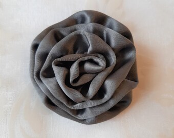 Gray satin hair clip fabric flower "Alina" festive and elegant for baptism, Christmas, anniversary, prom and all festive occasions