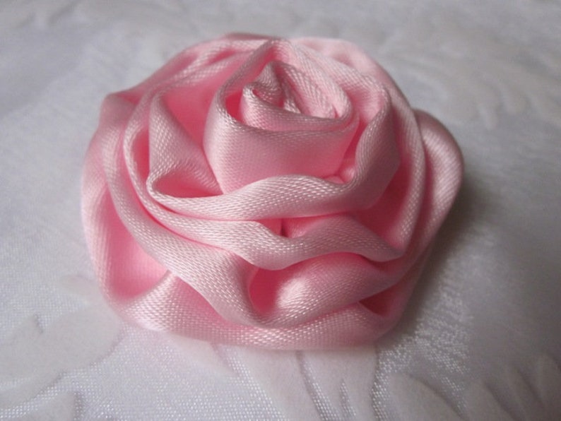 Pink bridal hair clip hair flower fabric flower flower satin clip baptism wedding Christmas Chérie elegant noble image 4