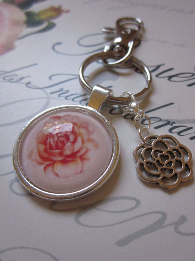 Keychain pendant flower rose pink Zoé gift idea birthday gift anniversary Christmas present souvenir garden friends image 1