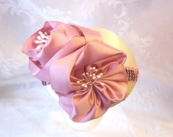 Braut Kopfschmuck Fascinator Hut Headpiece Creme Rosa Altrosa "Jeanette" elegant Hochzeit Taufe Abschlussball