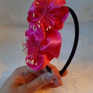 Festive headband headdress black pink satin satin flower Eve elegant exotic baptism party prom image 2