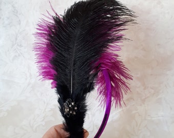 Diadema púrpura negro con plumas pedrería años veinte locos años veinte "Anais" años 20 burlesque elegante fiesta de bautismo festivo fiesta de graduación