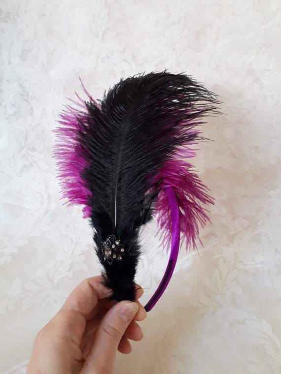 Elegant Black and Pink Feathered Headband Black Magenta Pink Spotty Feather Padded Headband Fascinator  main image 3