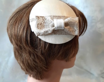 Bridal Fascinator in Cream Beige With Bow 