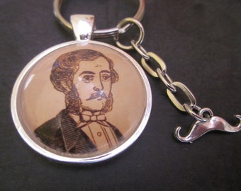 Schlüsselanhänger Mann mit Schnurrbart Beige Schwarz Herren Gentleman Monsieur "Vintage" Geschenkidee Mitbringsel Geburtstagsgeschenk