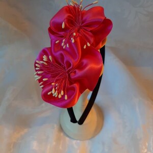 Festive headband headdress black pink satin satin flower Eve elegant exotic baptism party prom image 4