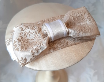 Bridal Fascinator in Cream Beige With Bow 