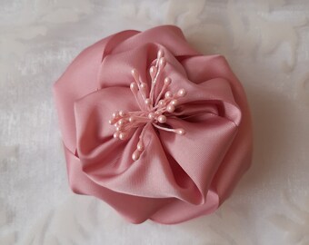 Pink brooch taffeta flower "Héloise" for the bride and festive occasions