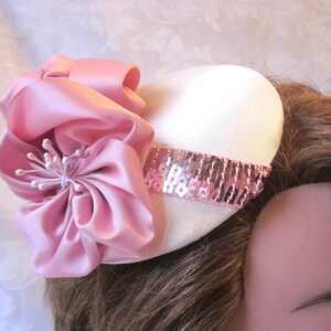 Braut Kopfschmuck Fascinator Hut Headpiece Creme Rosa Altrosa Jeanette elegant Hochzeit Taufe Abschlussball afbeelding 4