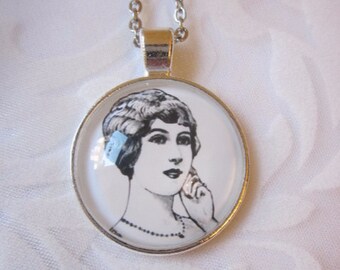 Cabochon Anhänger mit Kette "Madame Floralie" Vintage Stil Geburtstagsgeschenk Weihnachtsgeschenk Jubiläum festlich französisch romantisch