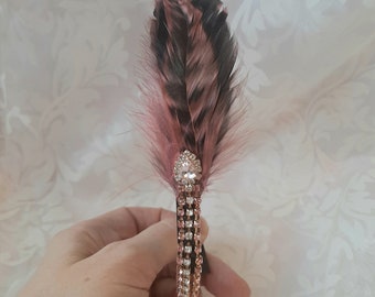 Haarreif Braun Rosa mit Federn Strass Zwanziger Roaring Twenties "Gaelle" 20er Jahre elegant Braut Kopfschmuck Hochzeit Taufe