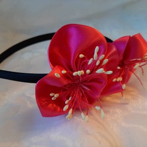 Festive headband headdress black pink satin satin flower Eve elegant exotic baptism party prom image 5
