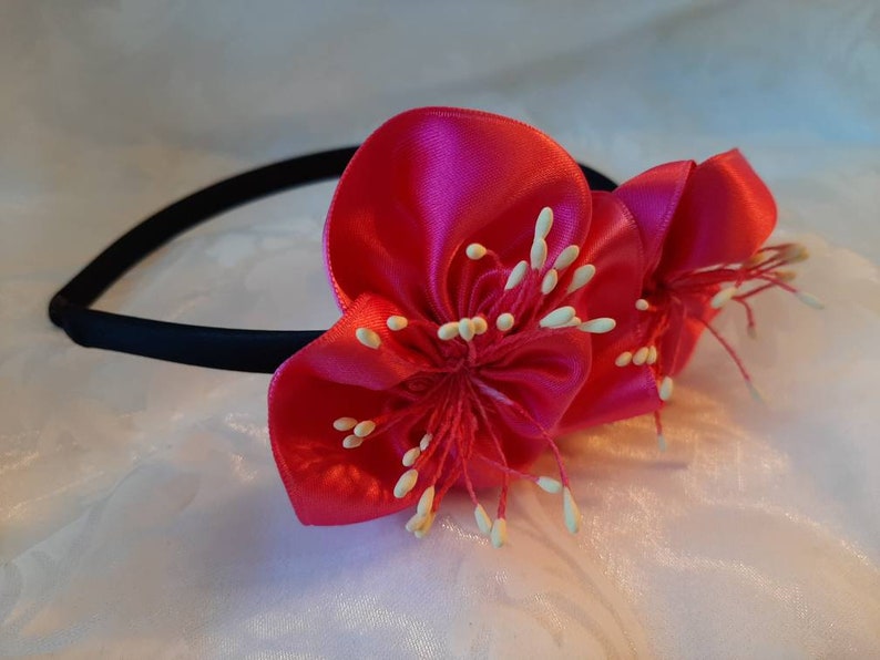 Festive headband headdress black pink satin satin flower Eve elegant exotic baptism party prom image 5