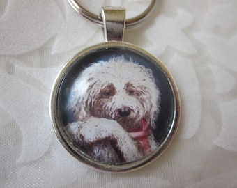 Schlüsselanhänger Hund Terrier Weiß Cabochon "Flou" Geschenkidee Hundefans Frauchen Herrchen Geburtstagsgeschenk Weihnachtsgeschenk Präsent