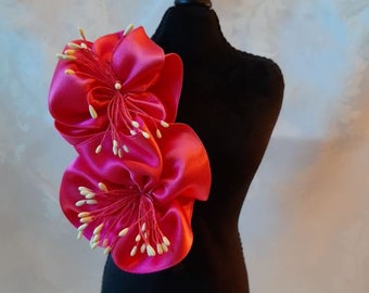 Festive headband headdress black pink satin satin flower "Eve" elegant exotic baptism party prom