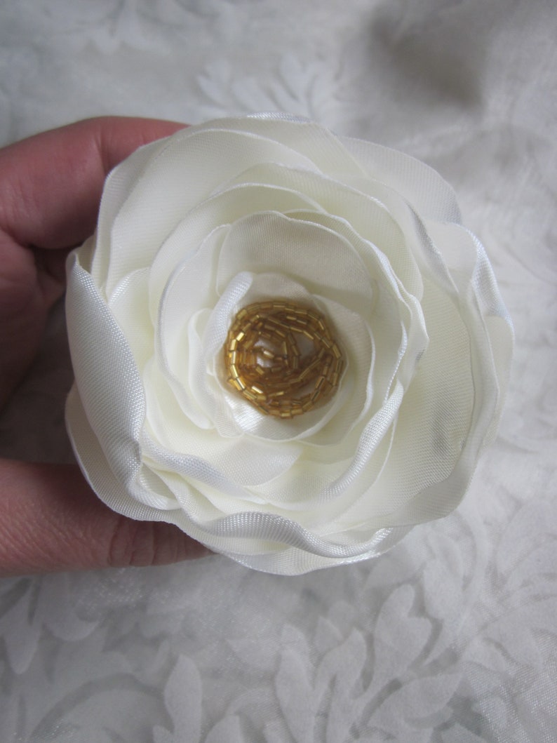 Braut Kopfschmuck Stoffblume Brosche Klammer Haarklammer Satin Hochzeit Creme Rève d' Or festlich elegant romantisch Accessoire Bild 5