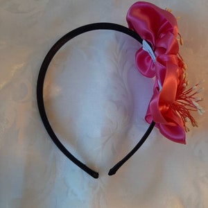 Festive headband headdress black pink satin satin flower Eve elegant exotic baptism party prom image 3