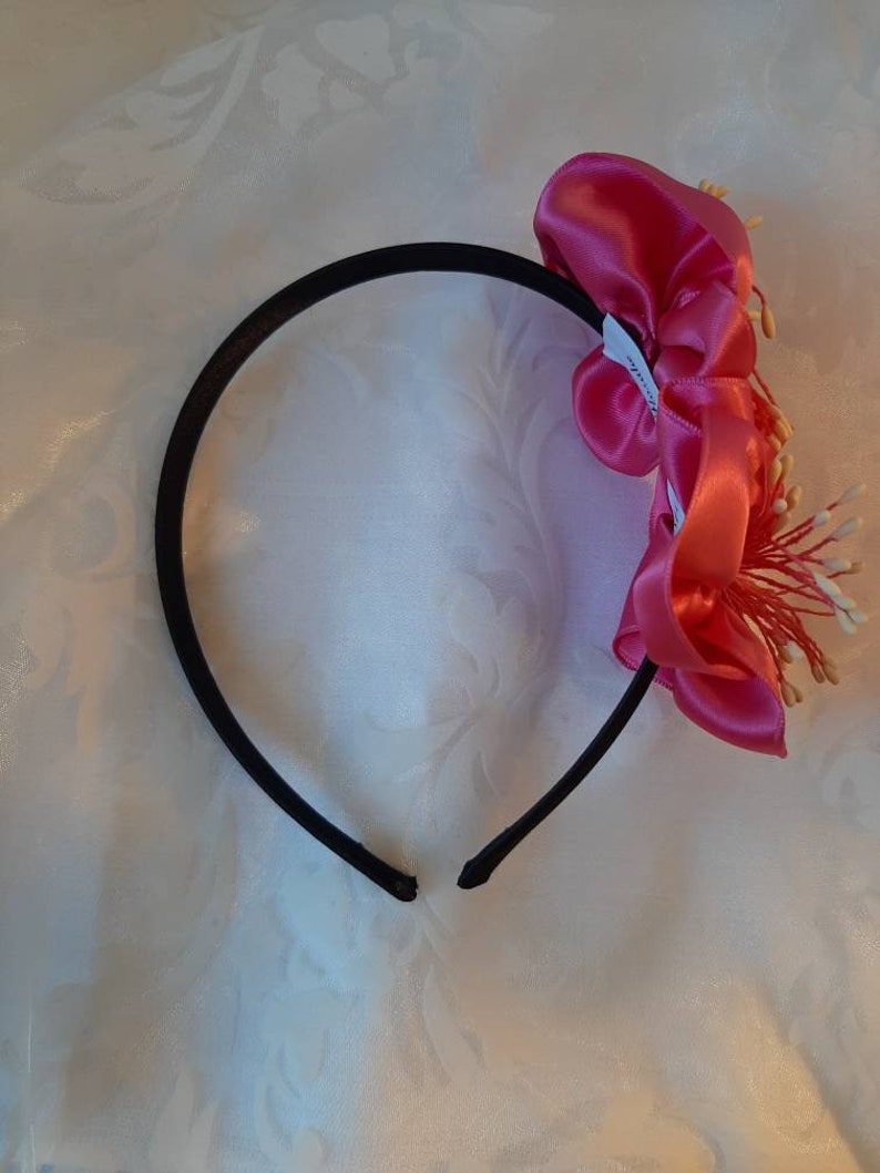 Festive headband headdress black pink satin satin flower Eve elegant exotic baptism party prom image 3