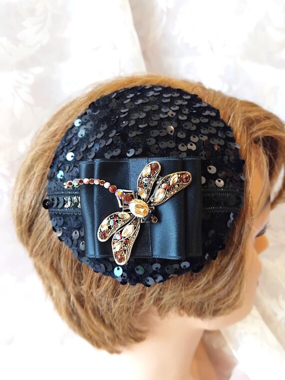 Black Fascinator with Gold Accents GIA FASCINATOR HAT - Black Gold Metallic - Gold Coast Couture main image 3