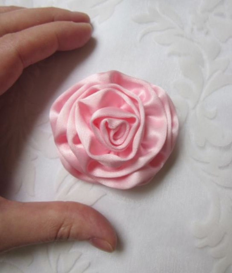 Pink bridal hair clip hair flower fabric flower flower satin clip baptism wedding Christmas Chérie elegant noble image 3