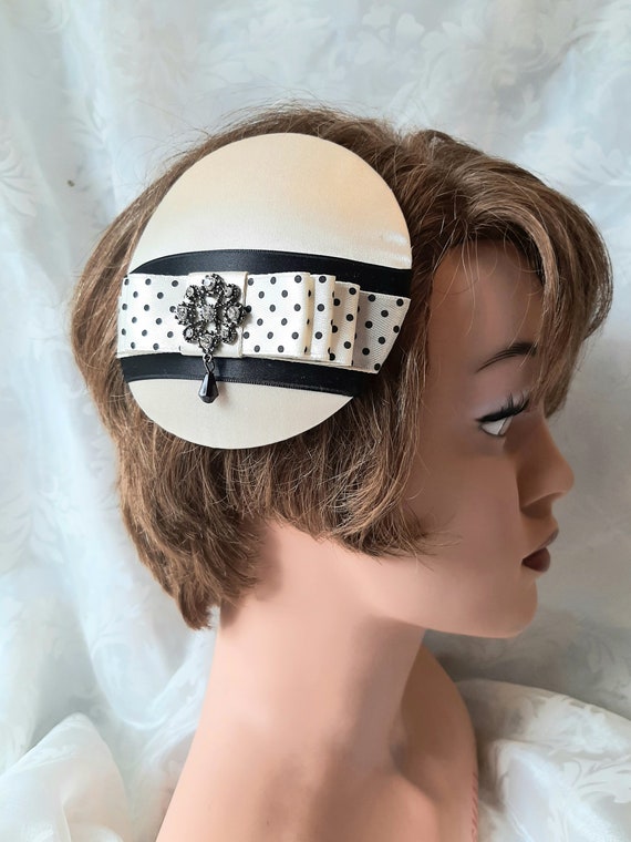 Elegant Cream and Black Fascinator Kentucky Derby Headpiece, Elegant Veiled Hat, Ivory and  main image 3