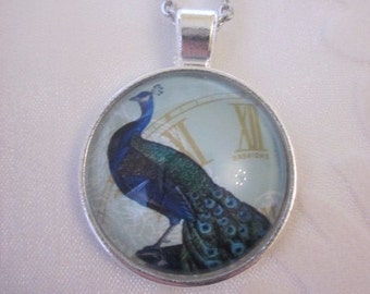 Kette Anhänger Pfau Motiv "Paon" mit Halskette im Vintage-Stil Geschenkidee Geburtstagsgeschenk Weihnachtsgeschenk Jubiläum blau Tier Uhr