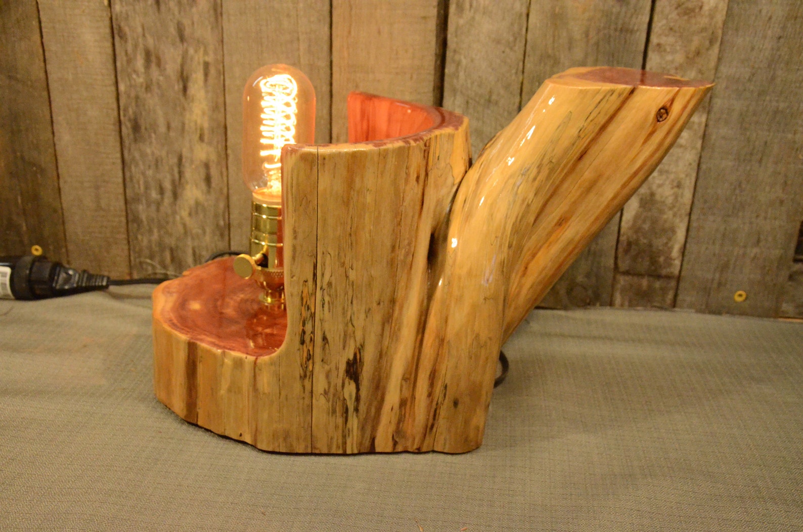Sculpted Red Cedar Table Lamp With Edison Vintage Bulb. 5042 Etsy