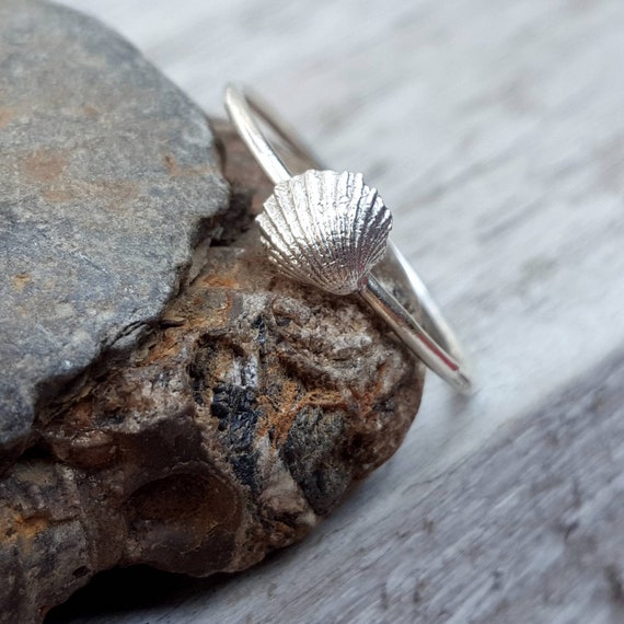 Solid Silver Shell Ring. Sand Cast Shell Ring. Handmade Silver