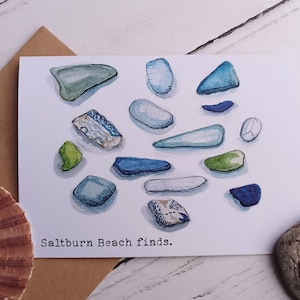 Zeeglaskaart. Verjaardagskaart. Blanco kaart. Zeeglaskunst. Strandglaskaart. Kaart strandliefhebber. Handgeschilderde kunstprintkaart. Zeeglas cadeau